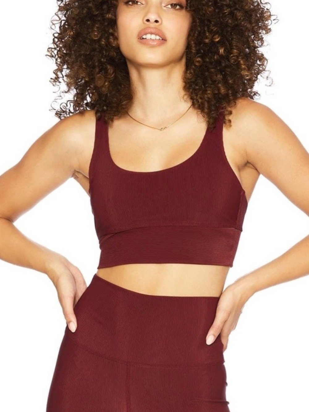 Beach Riot M Leah Top Sports Bra Ribbed 0477 Oxblood Medium Burgundy red